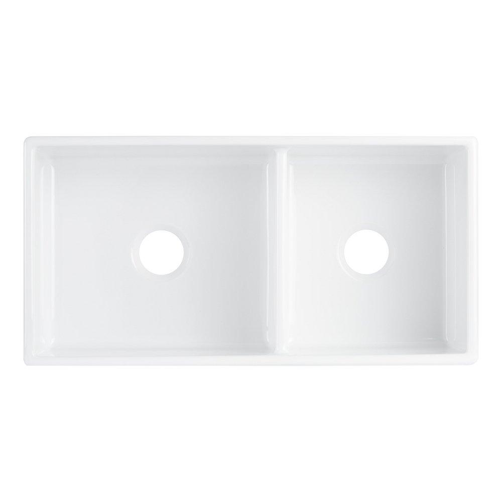 36 in. Double Bowl Fireclay Apron Kitchen Sink in White 