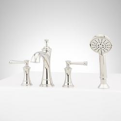 Two Handle Roman Tub Filler Faucet with Hand Shower in Polished Nickel (Trim Only)