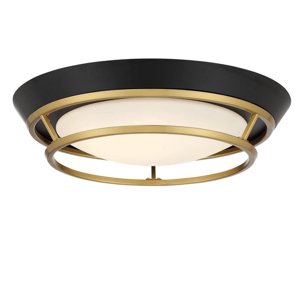 14 in. LED Flush Mount Ceiling Fixture in Coal/Satin Brass 
