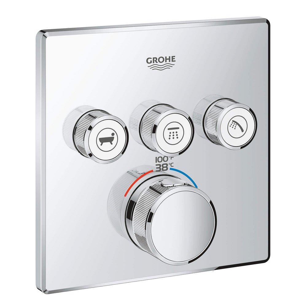 GROHE Brushed Nickel Four Handle Thermostatic Valve Trim 
