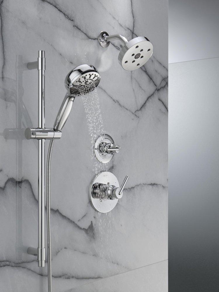 DELTA UNIVERSAL SHOWERING COMPONENTS: 7-SETTING SLIDE BAR HAND SHOWER WITH CLEANING SPRAY 