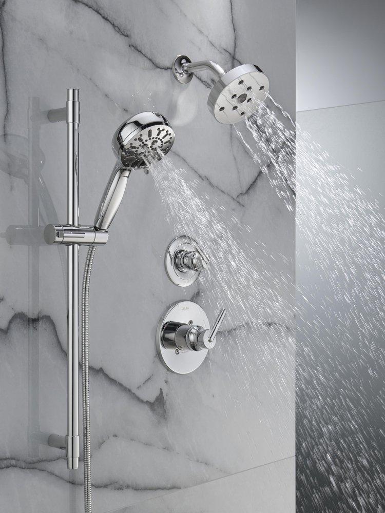 DELTA UNIVERSAL SHOWERING COMPONENTS: 7-SETTING SLIDE BAR HAND SHOWER WITH CLEANING SPRAY 