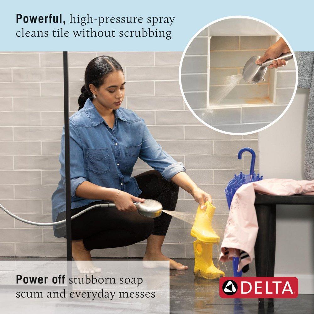 DELTA UNIVERSAL SHOWERING COMPONENTS: 7-SETTING SLIDE BAR HAND SHOWER WITH CLEANING SPRAY 