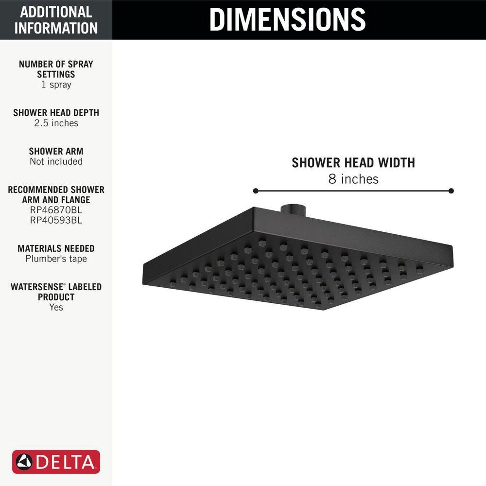Delta Faucet Matte Black Single Function Soft Rain Showerhead 
