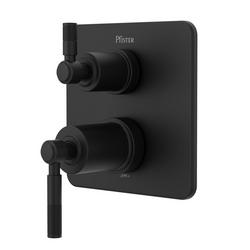 Two Handle Pressure Balancing Valve Trim with Diverter in Matte Black