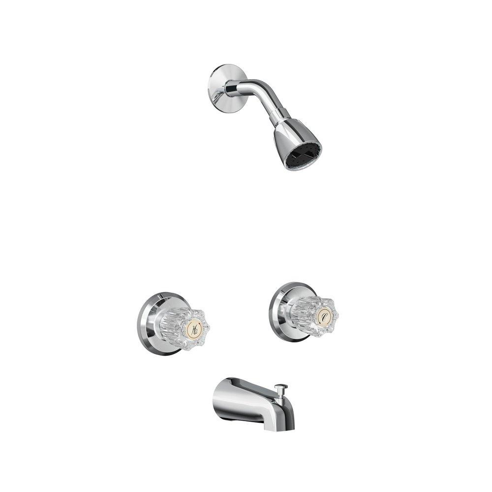 Two Handle Single Function Bathtub & Shower Faucet in Polished Chrome 