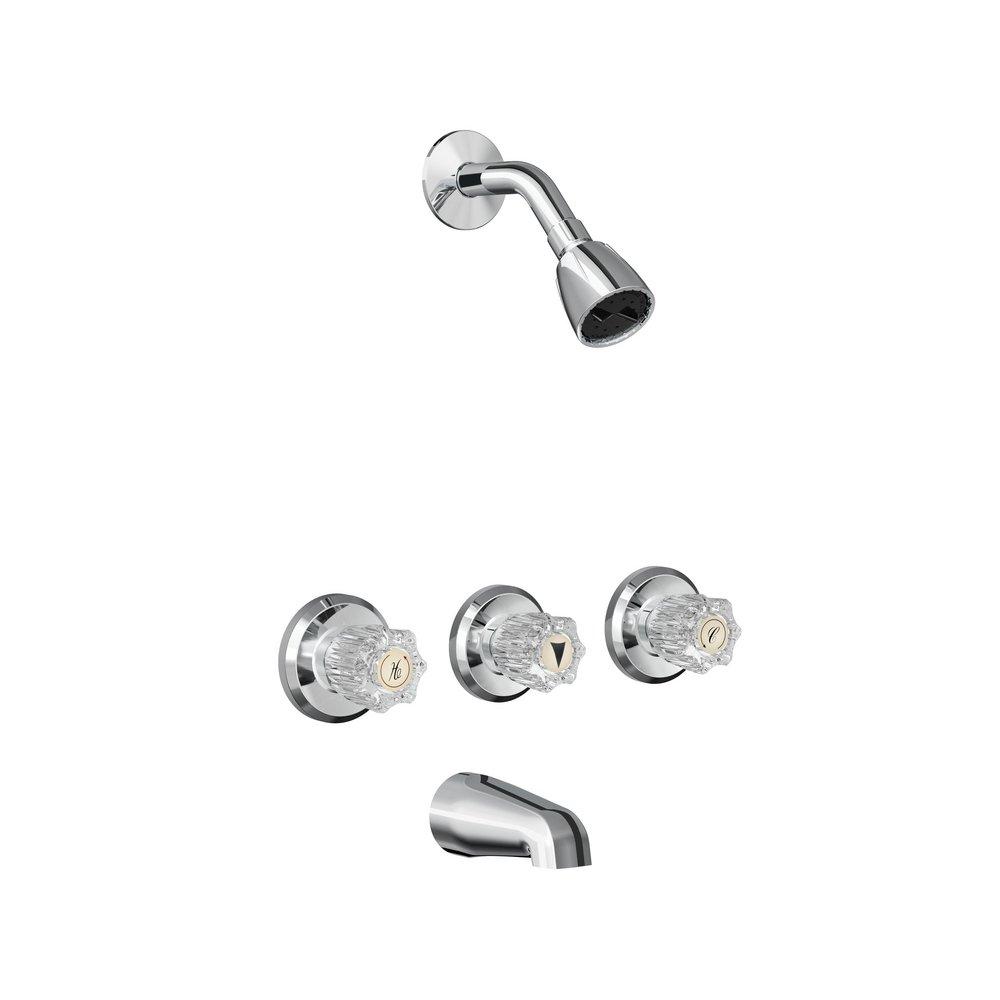 Three Handle Single Function Bathtub & Shower Faucet in Polished Chrome 