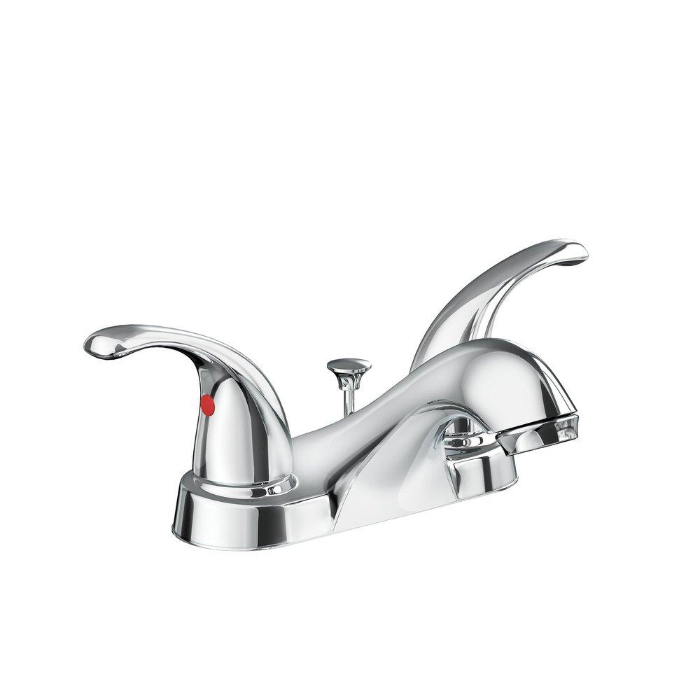 Two Handle Bathroom Sink Faucet with Pop-Up Drain Assembly in Chrome 