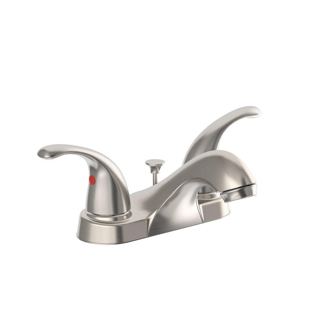 Two Handle Bathroom Sink Faucet with Metal Pop-Up Drain Assembly in Brushed Nickel 