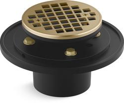 3 in. Tile-In Shower Drain with 4-1/4 in. Round Vibrant Brushed Moderne Brass Strainer