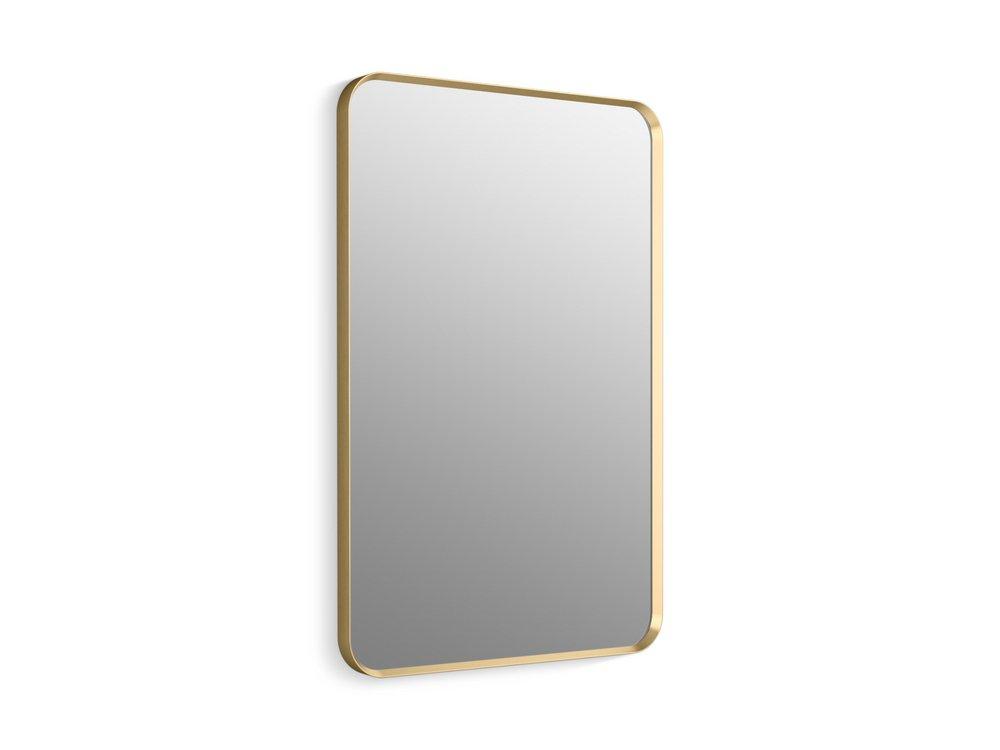 KOHLER Moderne Brushed Gold 24 x 36 in. Flat Edge Rectangular Framed Mirror 