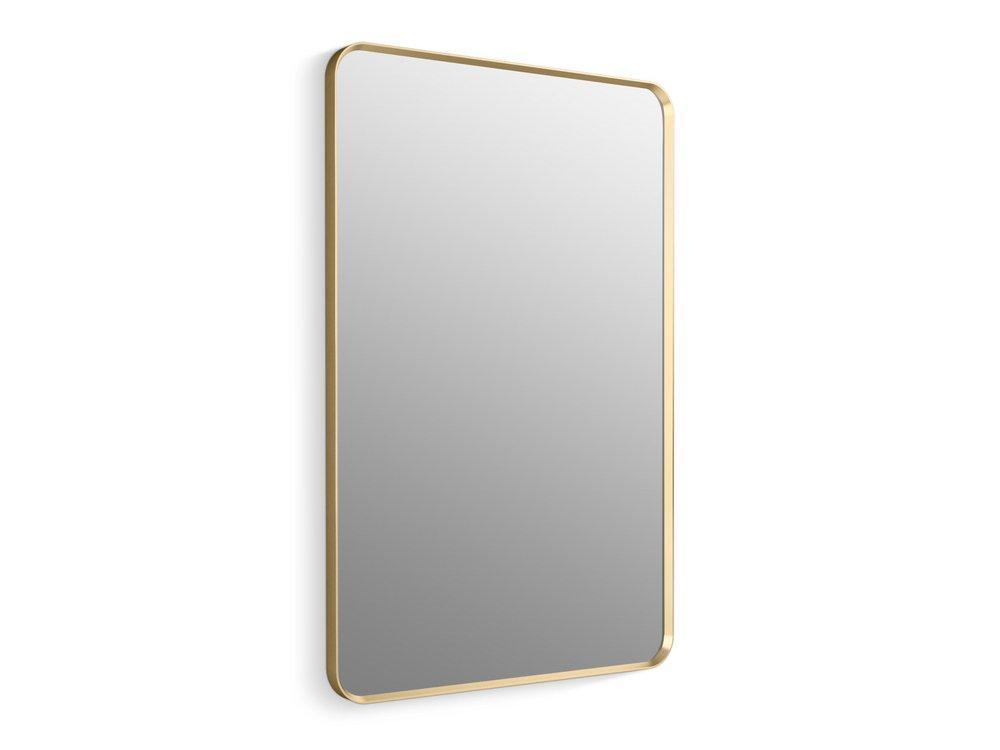 KOHLER Moderne Brushed Gold 30 x 45 in. Flat Edge Rectangular Framed Mirror 