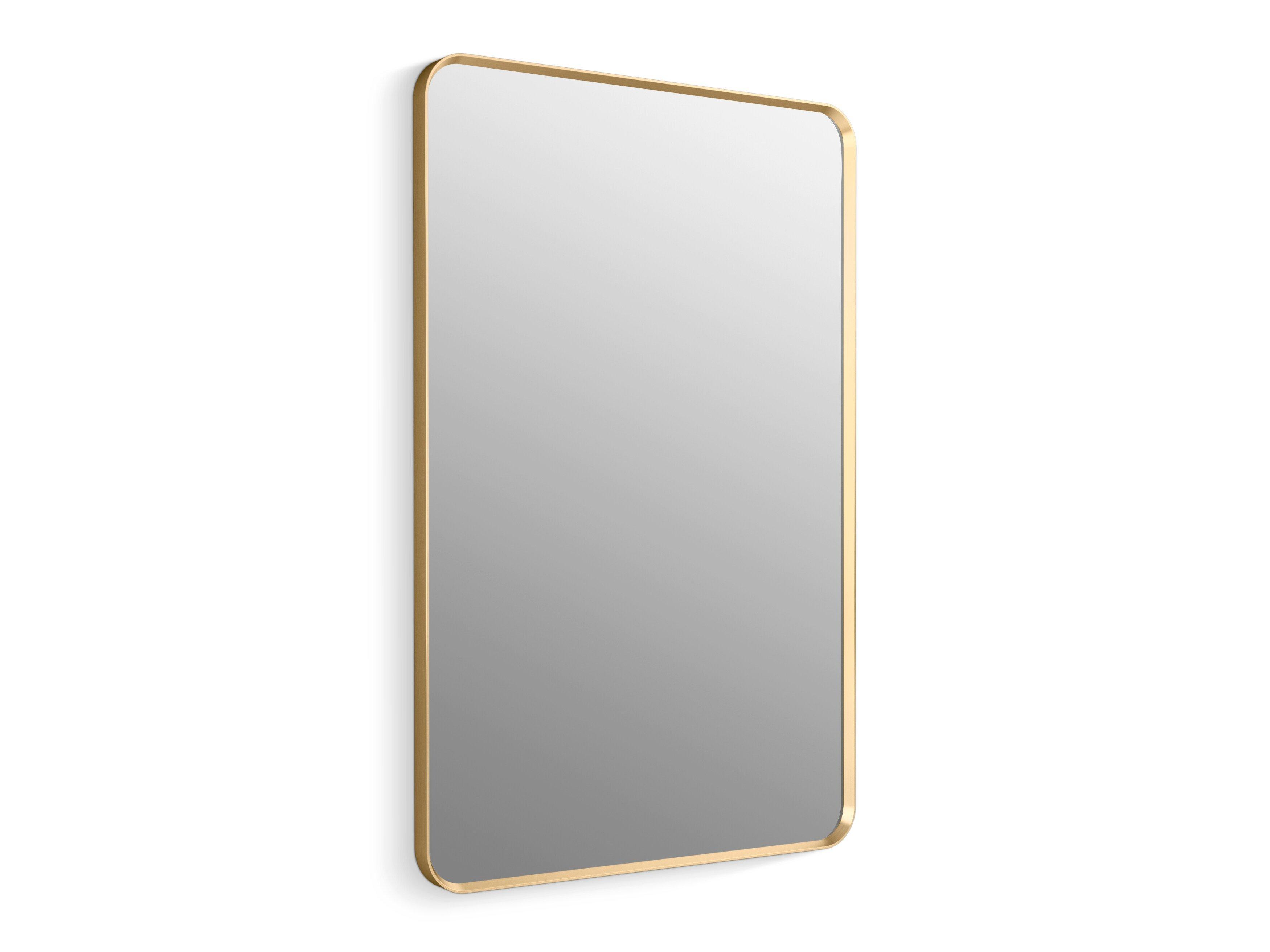 KOHLER Moderne Brushed Gold 30 x 45 in. Flat Edge Rectangular Framed Mirror 