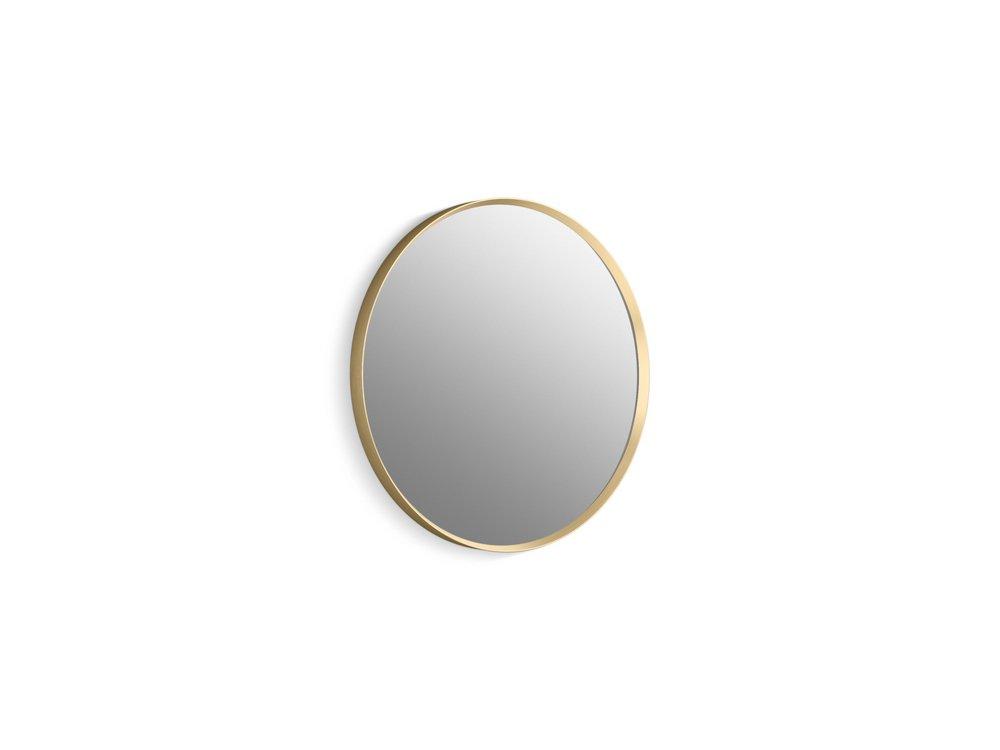 KOHLER Moderne Brushed Gold 22 in. Flat Edge Round Framed Mirror in Moderne Brushed Gold 