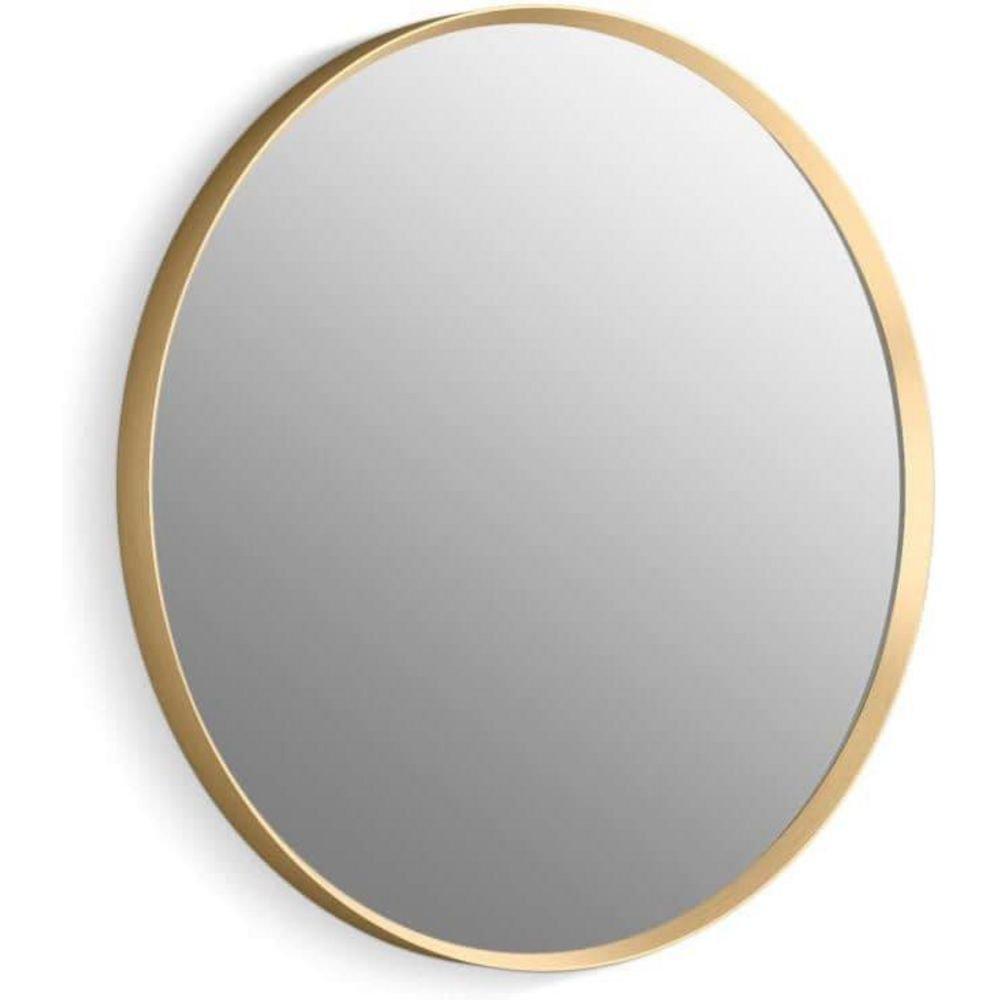 KOHLER Moderne Brushed Gold 22 in. Flat Edge Round Framed Mirror in Moderne Brushed Gold 