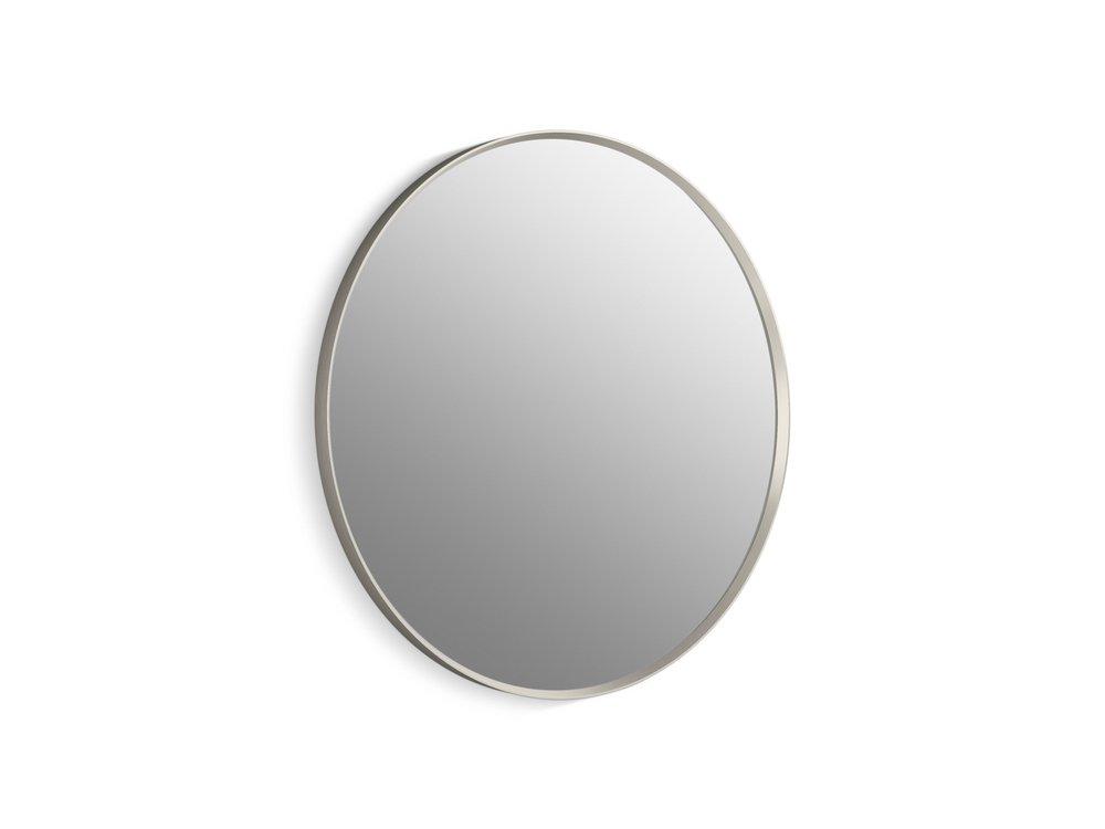KOHLER Brushed Nickel 32 x 32 in. Flat Edge Round Framed Mirror 