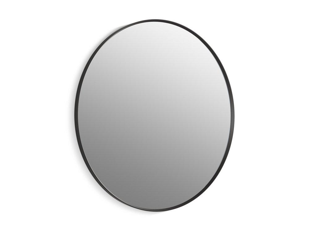 KOHLER Matte Black 42 in. Flat Edge Round Framed Mirror in Matte Black 