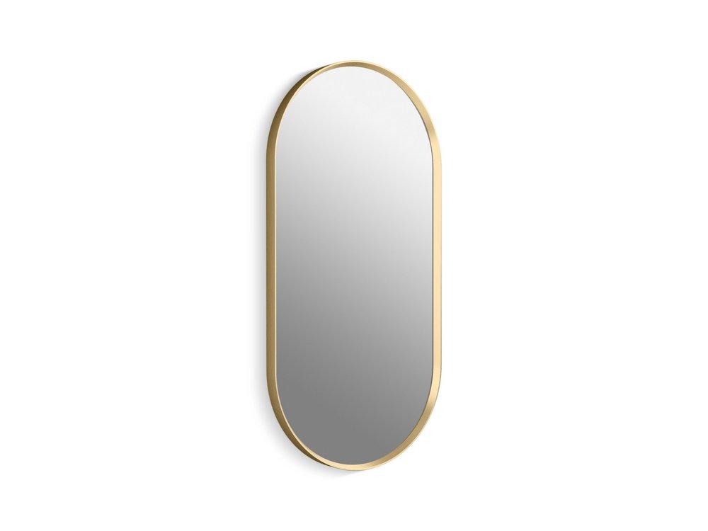 KOHLER Moderne Brushed Gold 18 x 36 in. Flat Edge Capsule Framed Mirror 