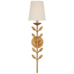 26 in. Wall Sconce in Antique Gold Leaf with Linen Shade