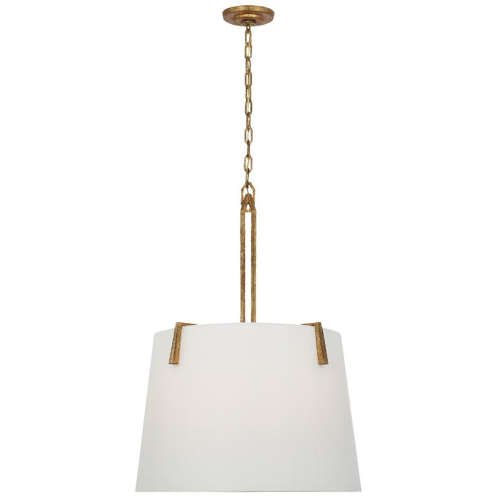 CLIFFORD 26" SCULPTED HANGING SHADE IN GILDED IRON WITH LINEN SHADE 