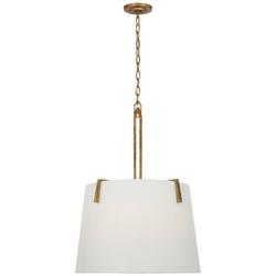 6-Light 26 in. Sculpted Hanging Shade in Gilded Iron with Linen Shade