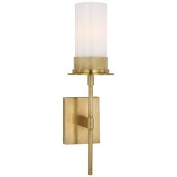 20 in. Tall Wall Sconce with Frosted Glass Shade in Antique Brass