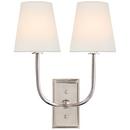HULTON DOUBLE SCONCE IN POLISHED NICKEL WITH LINEN SHADES