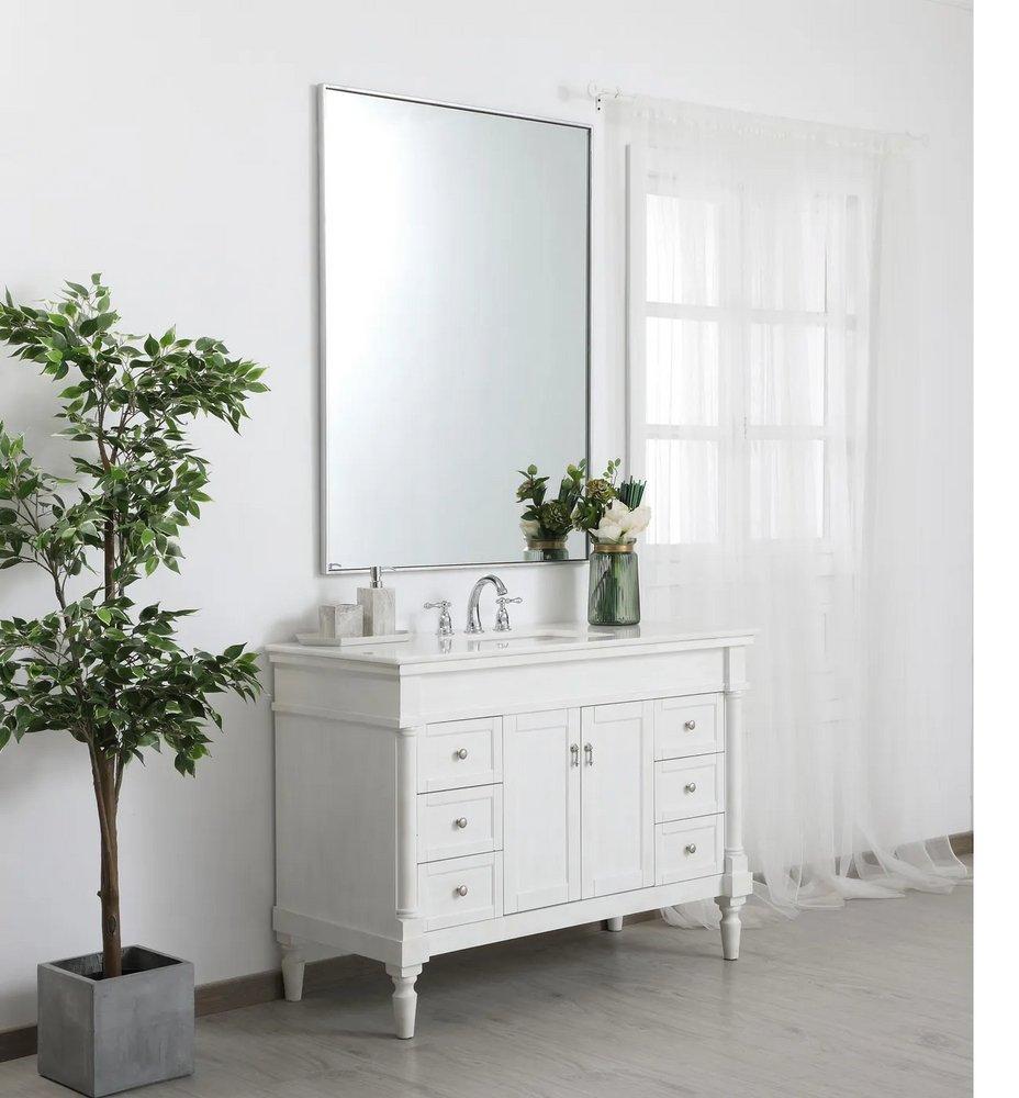 Elegant Lighting Silver 36 in. Flat Edge Rectangular Vanity Mirror in Silver 