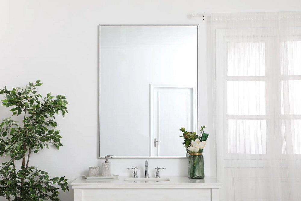 Elegant Lighting Silver 36 in. Flat Edge Rectangular Vanity Mirror in Silver 