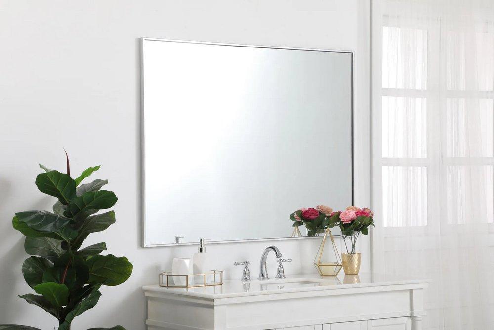 Elegant Lighting Silver 36 in. Flat Edge Rectangular Vanity Mirror in Silver 