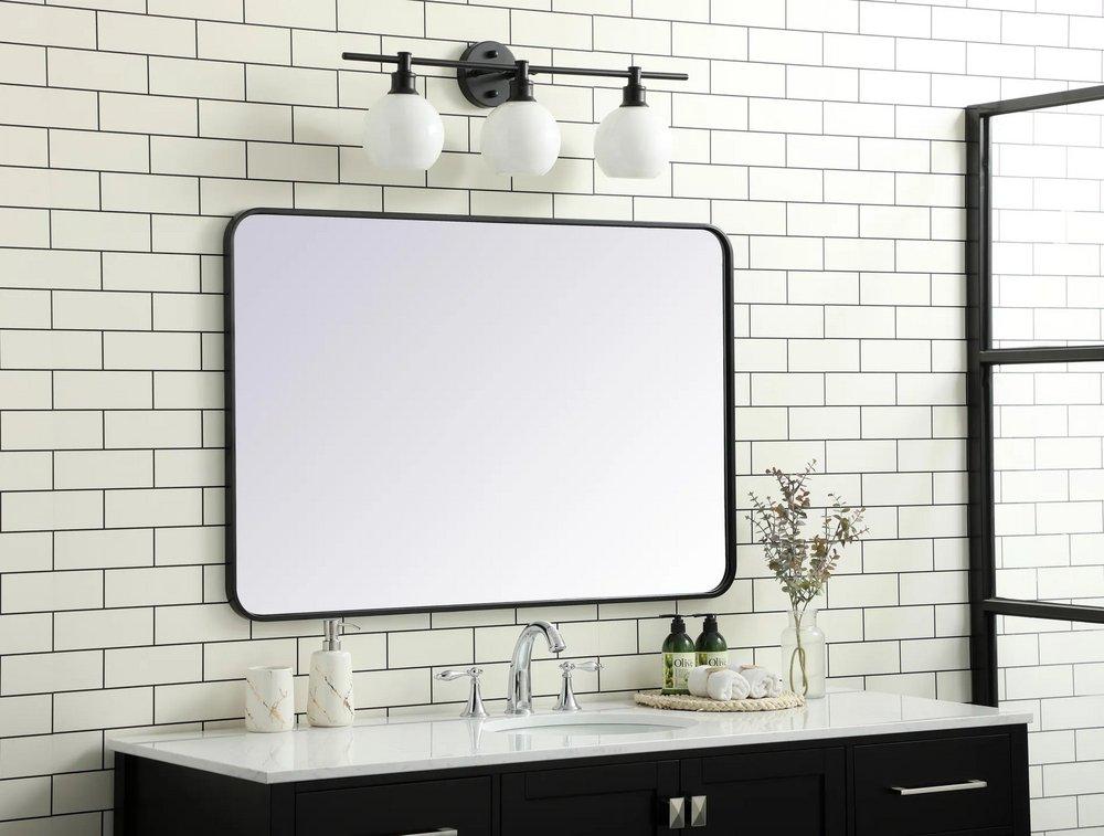 Elegant Lighting Black 28 in. Flat Edge Rectangular Vanity Mirror in Black 