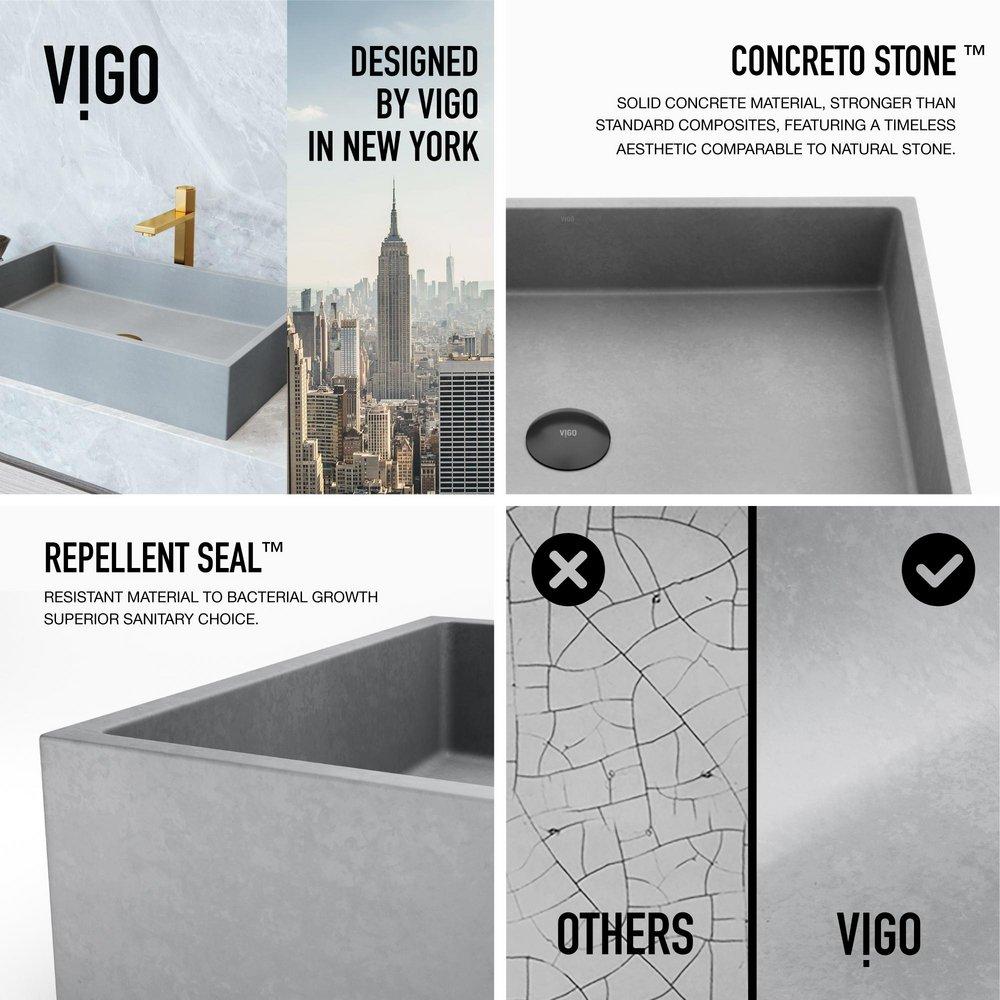 VIGO 23 CONCRETO STONE RECTANGULAR BATHROOM VESSEL SINK 