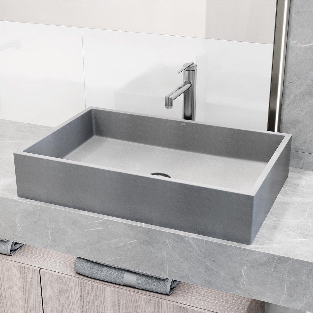 VIGO 23 CONCRETO STONE RECTANGULAR BATHROOM VESSEL SINK 