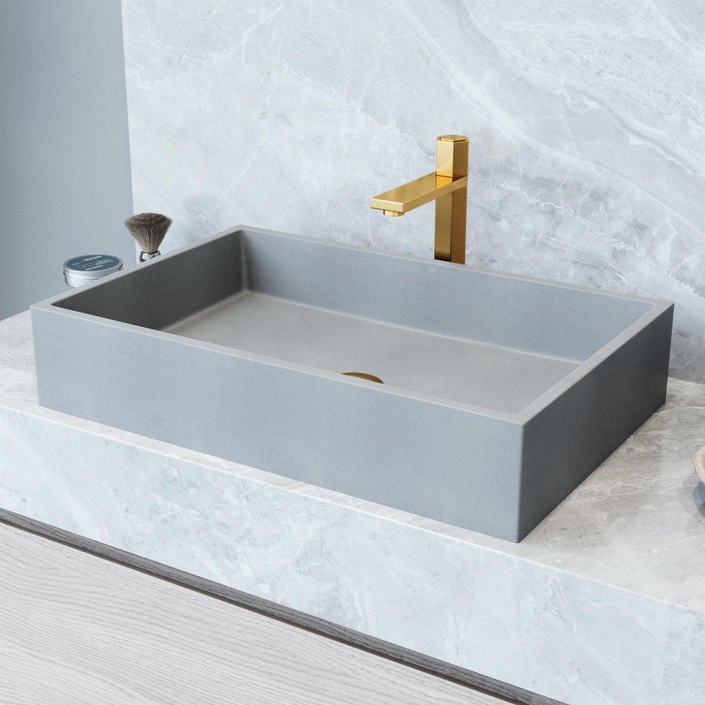 VIGO 23 CONCRETO STONE RECTANGULAR BATHROOM VESSEL SINK 
