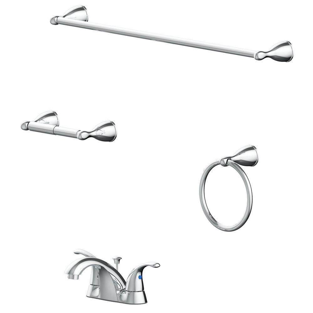 Two Handle Centerset Bathroom Sink Faucet and Bathroom Accessories in Chrome 