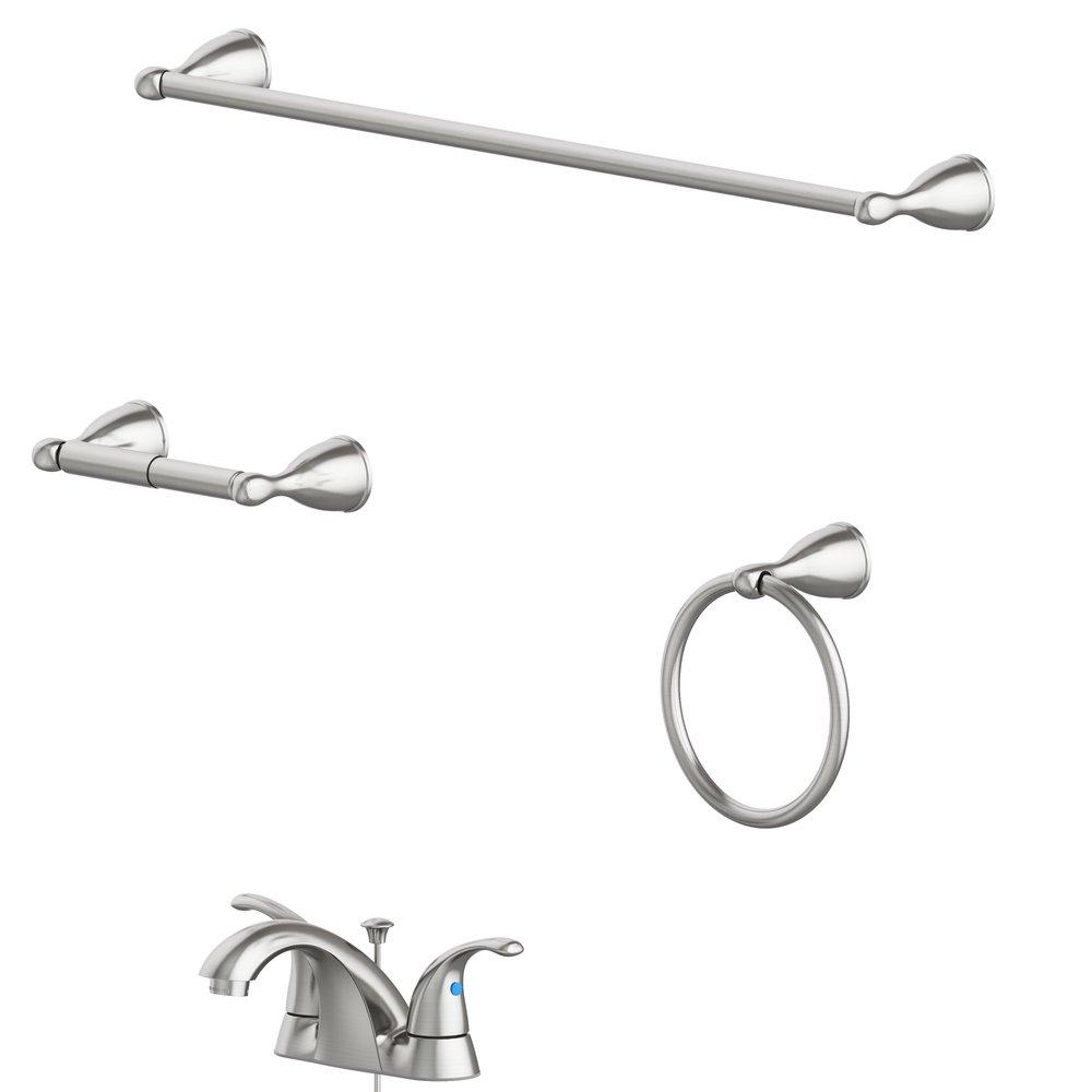 Two Handle Centerset Bathroom Sink Faucet with Bathroom Accessories in Brushed Nickel 