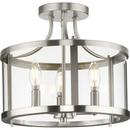 60W 3-Light Candelabra E-12 Incandescent Semi-Flush Mount Ceiling Fixture in Brushed Nickel