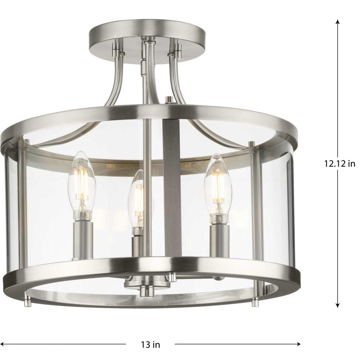 Progress Lighting Brushed Nickel 60W 3-Light Candelabra E-12 Incandescent Semi-Flush Mount Ceiling Fixture 