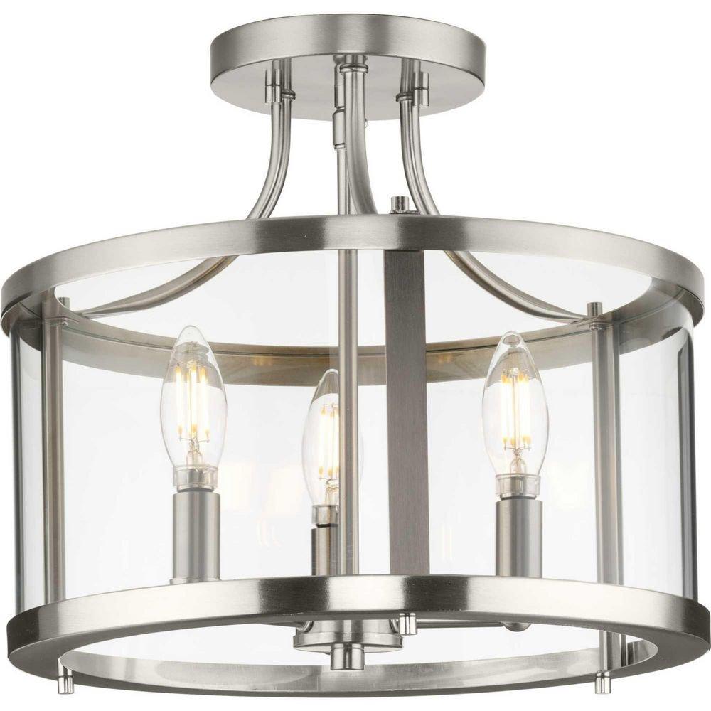 Progress Lighting Brushed Nickel 60W 3-Light Candelabra E-12 Incandescent Semi-Flush Mount Ceiling Fixture 