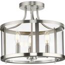 Progress Lighting Brushed Nickel 60W 3-Light Candelabra E-12 Incandescent Semi-Flush Mount Ceiling Fixture 