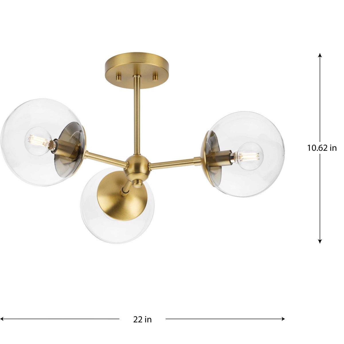 ATWELL COLLECTION THREE-LIGHT BRUSHED BRONZE MID-CENTURY MODERN SEMI-FLUSH MOUNT 