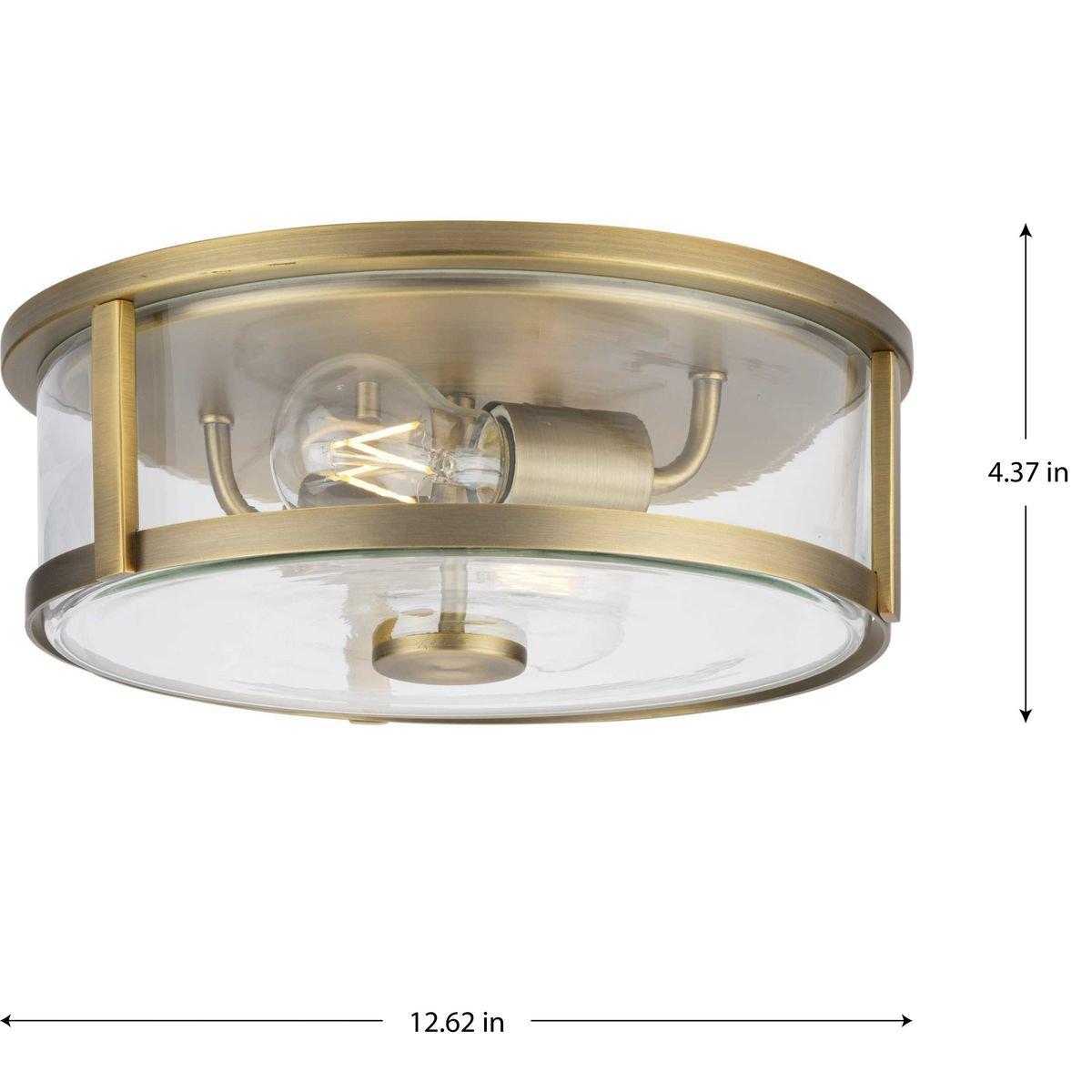 GILLIAM COLLECTION 12-5/8 IN. TWO-LIGHT VINTAGE BRASS NEW TRADITIONAL FLUSH MOUNT 