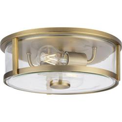 4-3/8 in. 15W 2-Light LED Contemporary, Modern Farmhouse, Transitional and Traditional Flush Mount Ceiling Fixture in Vintage Brass