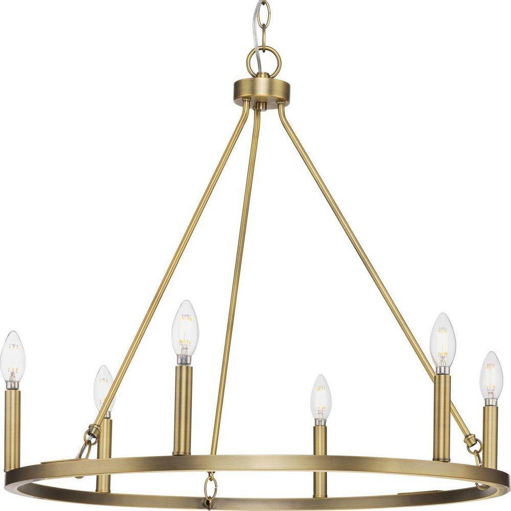 GILLIAM COLLECTION SIX-LIGHT VINTAGE BRASS NEW TRADITIONAL CHANDELIER 