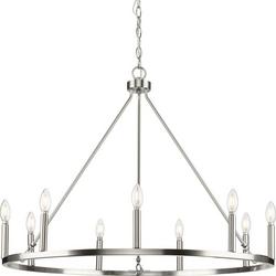 9-Light 36in. Pillar Candle Style Chandelier in Brushed Nickel