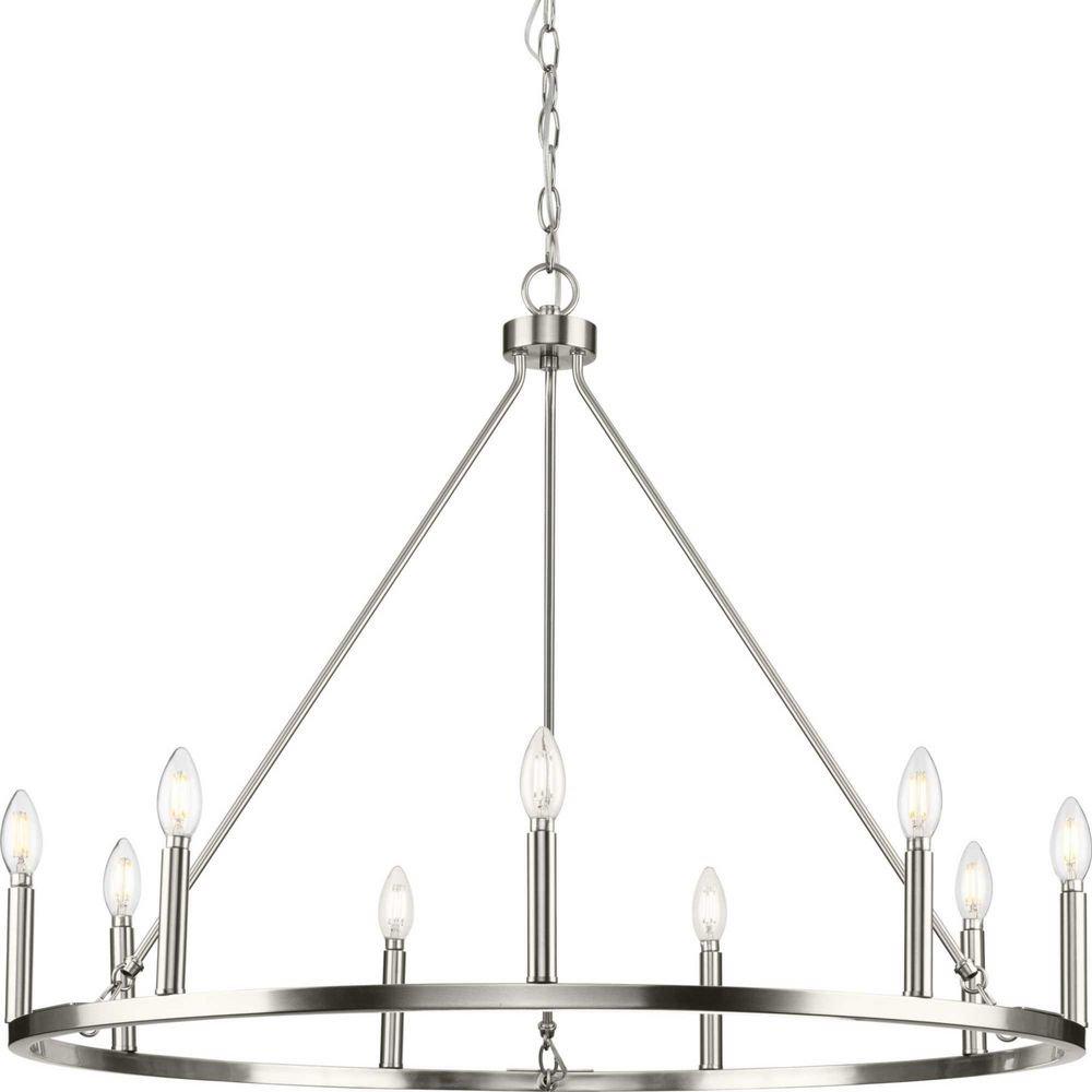 9-Light 36in. Pillar Candle Style Chandelier in Brushed Nickel 