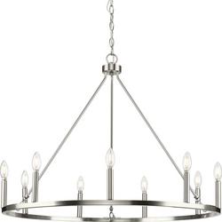 9-Light 36in. Pillar Candle Style Chandelier in Brushed Nickel