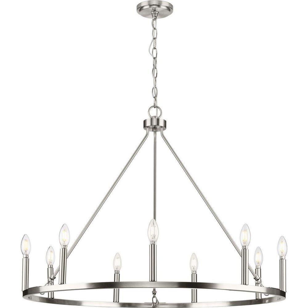 9-Light 36in. Pillar Candle Style Chandelier in Brushed Nickel 