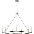 9-Light 36in. Pillar Candle Style Chandelier in Brushed Nickel 