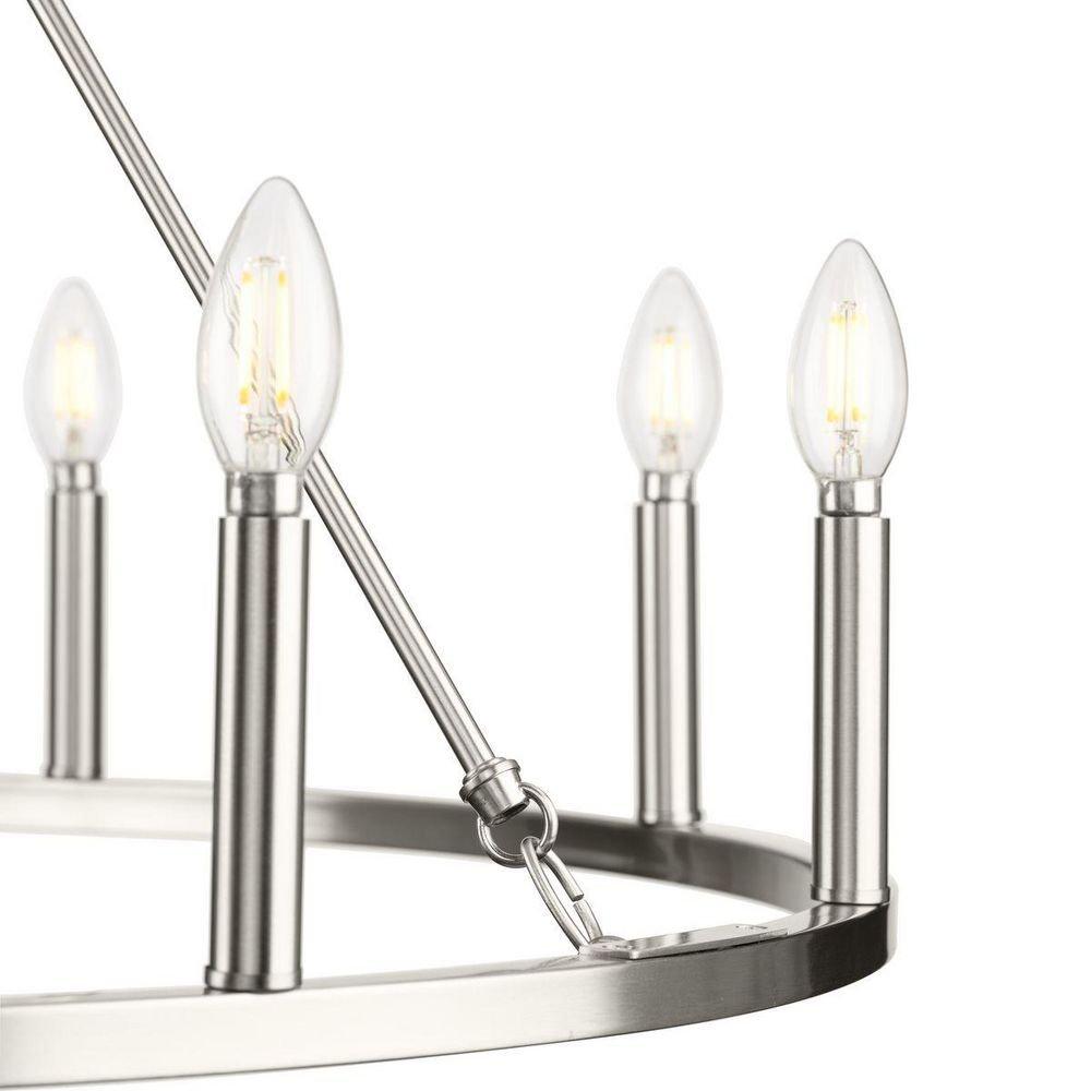 9-Light 36in. Pillar Candle Style Chandelier in Brushed Nickel 